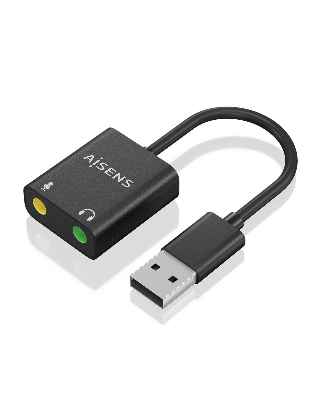 AISENS Conversor USB-A a Audio 48KHz, USB-A/M-2xJack 3.5/H, Negro, 10 cm