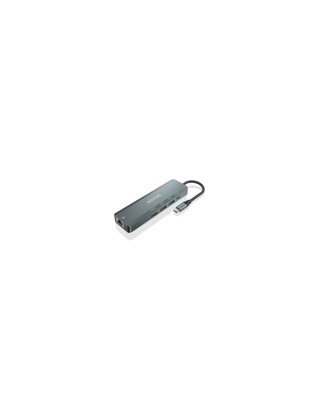 AISENS USB-C Dock 5 en 1, USB-C a 1xHDMI, 1xRJ45, 2xUSB, 1xPD, Gris, 15 cm