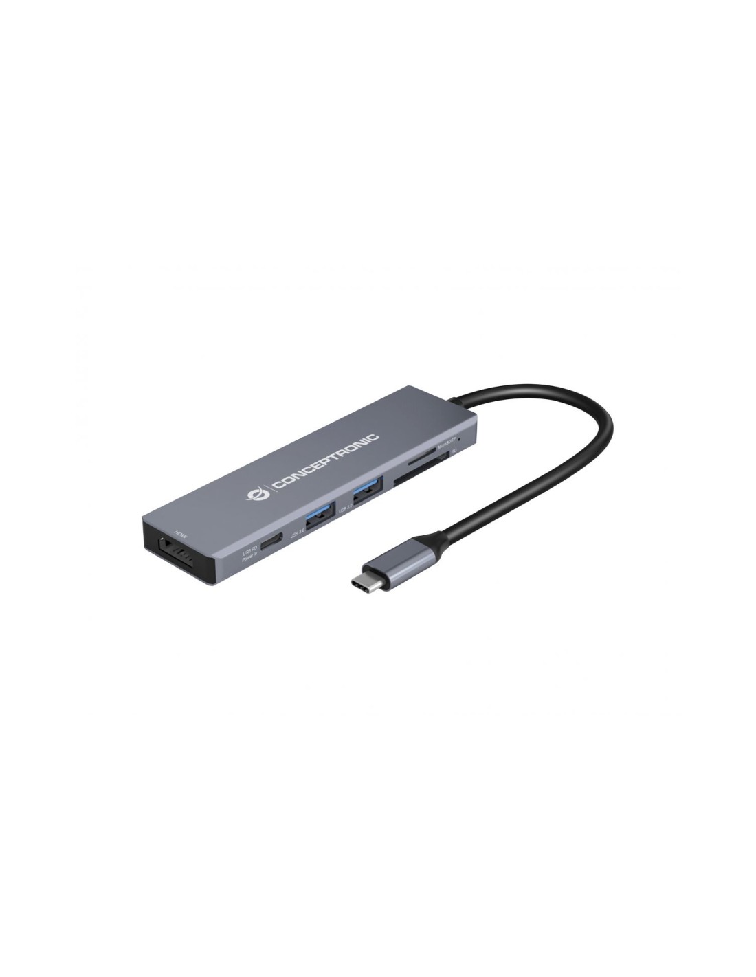 Conceptronic DONN23G base para portátil y replicador de puertos Alámbrico USB 3.2 Gen 1 (3.1 Gen 1) Type-C Gris