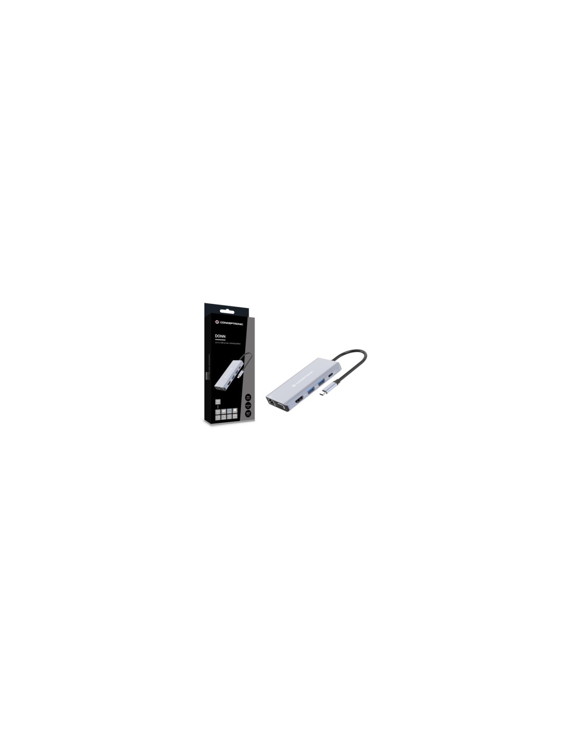 Conceptronic DONN20G base para portátil y replicador de puertos Alámbrico USB 3.2 Gen 1 (3.1 Gen 1) Type-C Gris