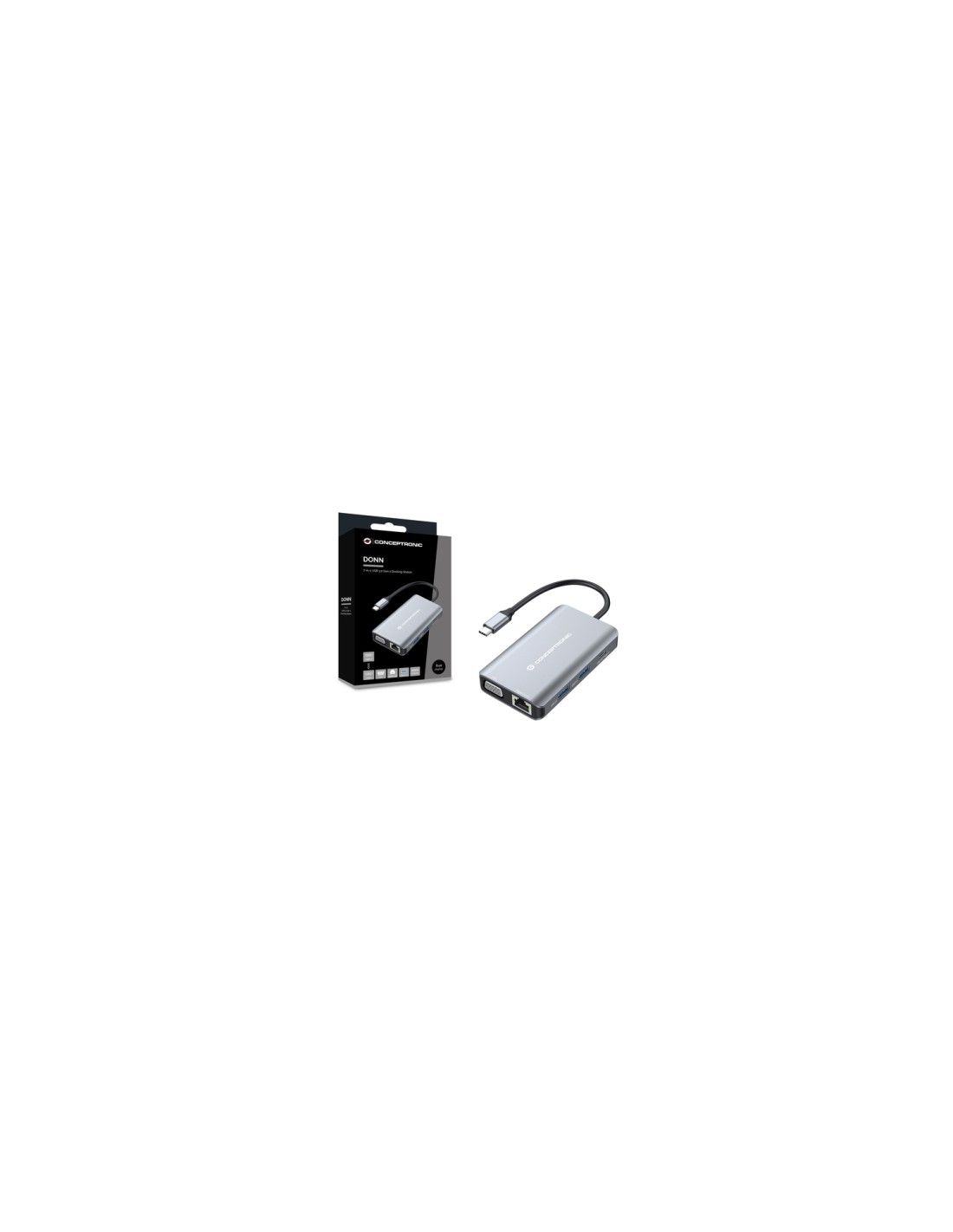 Conceptronic DONN21G base para portátil y replicador de puertos Alámbrico USB 3.2 Gen 1 (3.1 Gen 1) Type-C Gris