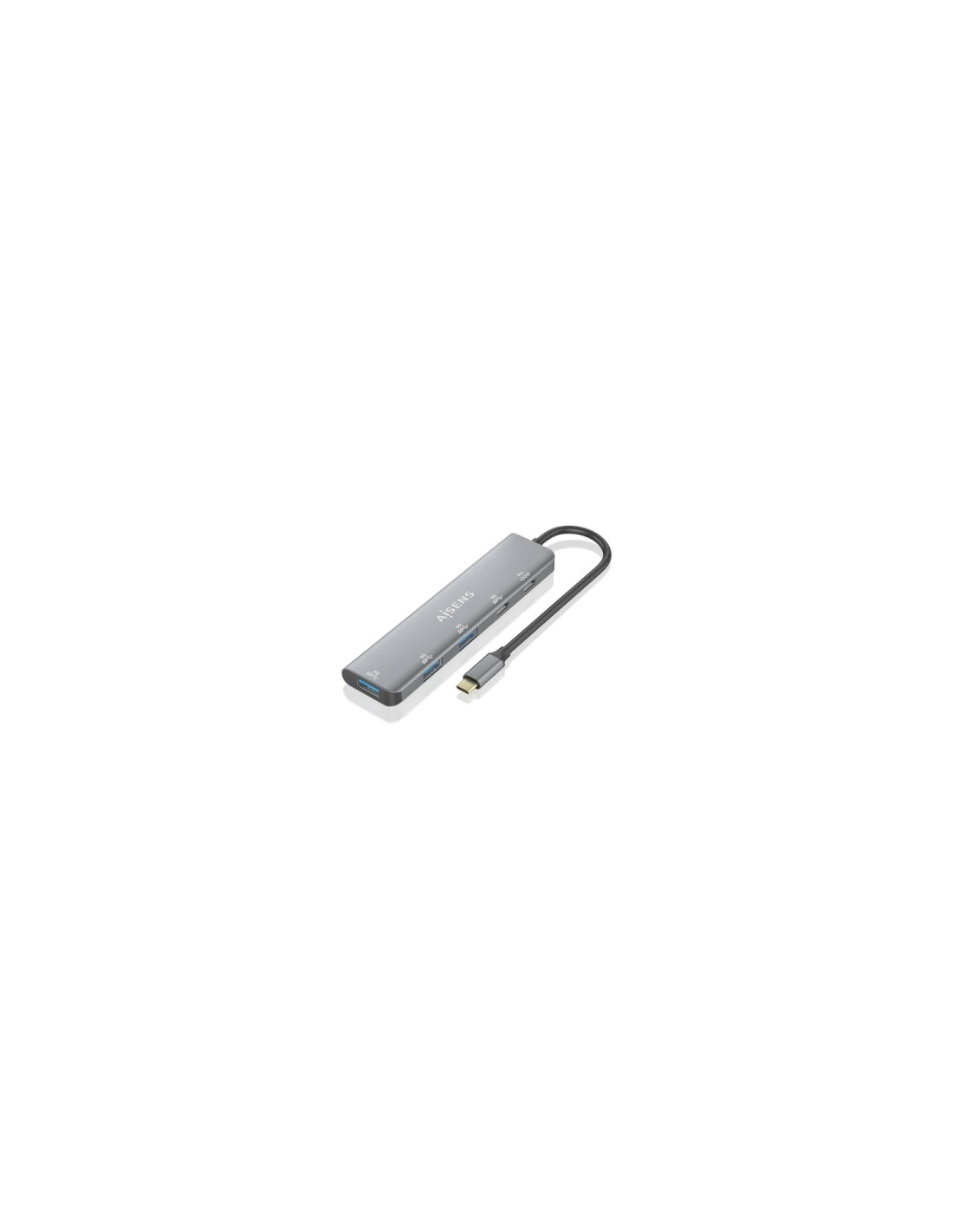 AISENS Hub USB 3.2 Gen1 5G USB-C, USB-C/M-1xUSB-C PD100W/H-1xUSB-C/H-3xUSB-A/H, Gris, 15cm