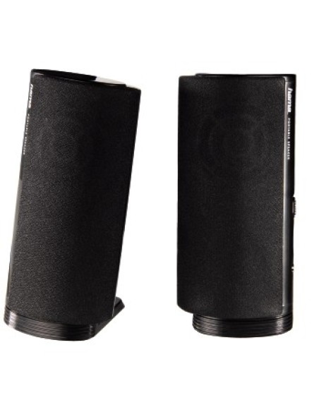 Hama Altavoz estéreo con conexión USB A y Jack de 3,5mm, control de volumen integrado, color negro.
