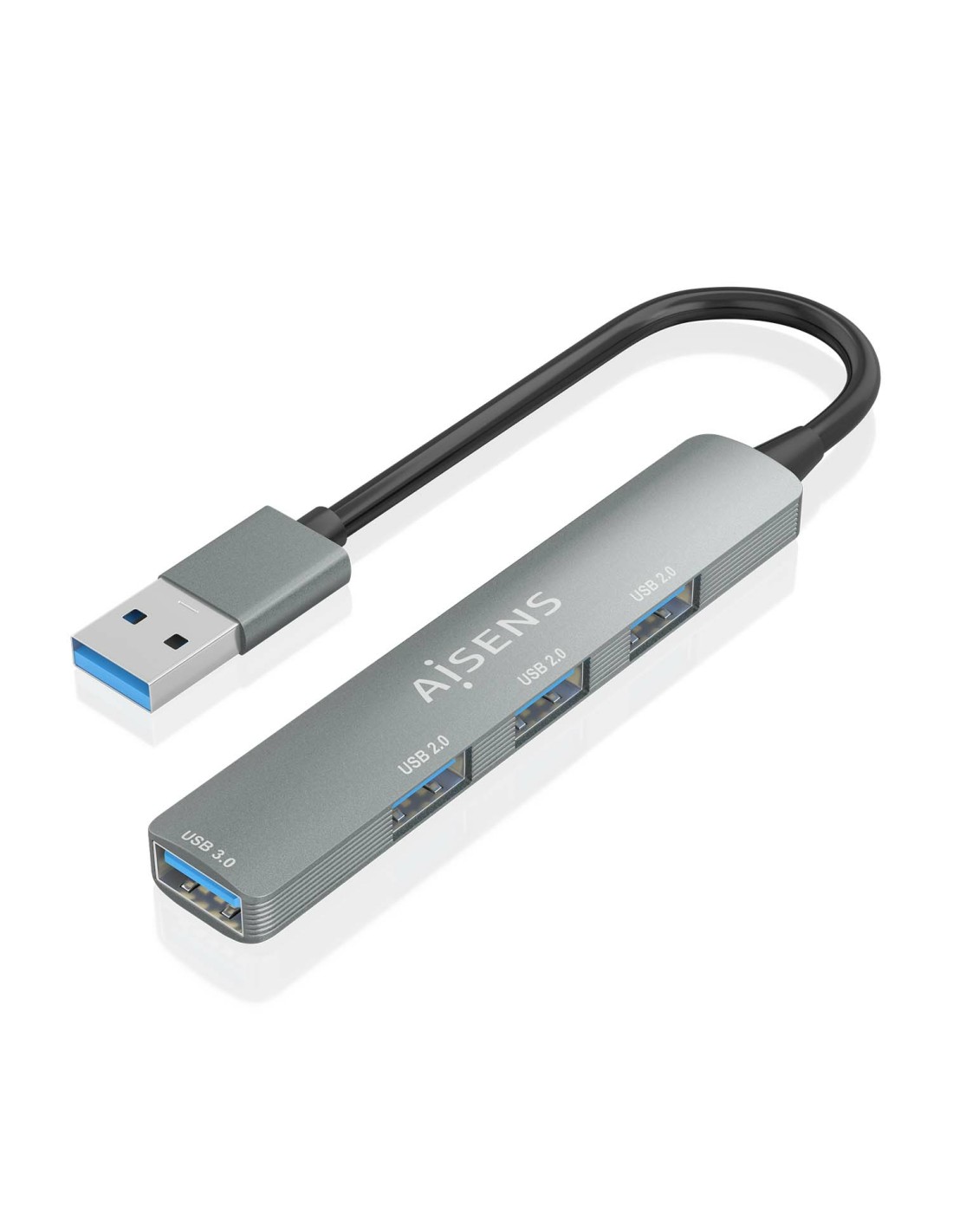 AISENS HUB USB 3.0 Aluminio, 1xUSB3.0 A/H+3xUSB2.0 A/H, Gris, 10cm