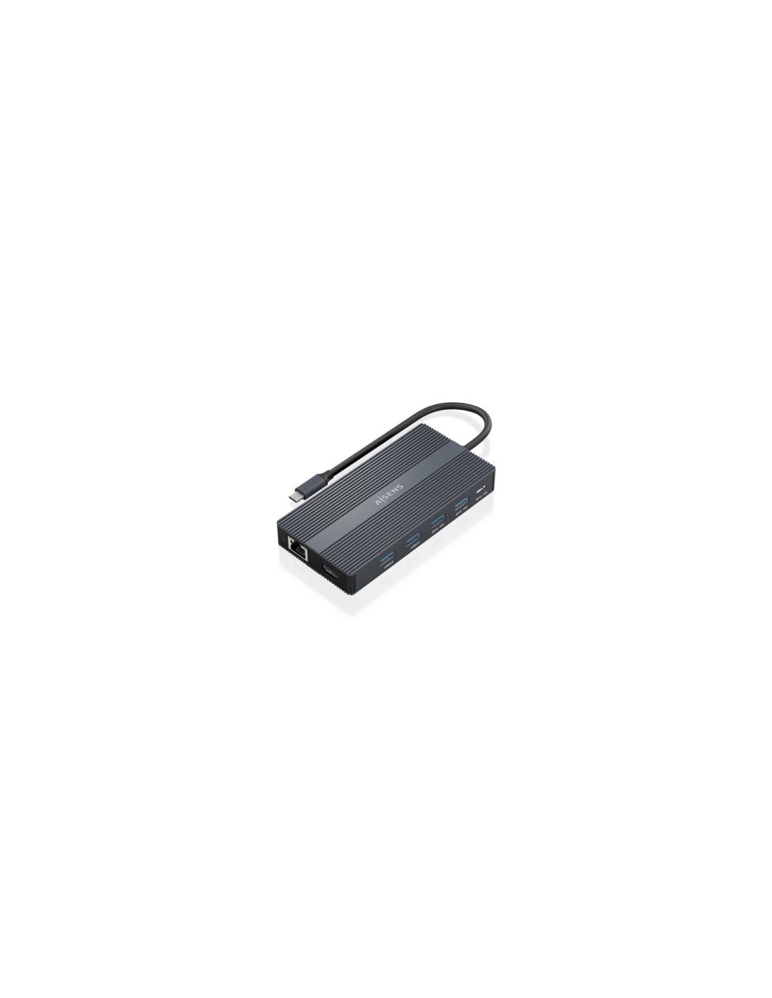 AISENS USB-C Dock 12 En 1, USB-C a 2xHDMI, 1xDisplayport, 1xRJ45, 4xUSB-A, 1xUSB-C, 1xUSB-C PD, 1xSD, 1xMicro SD, Gris, 20cm