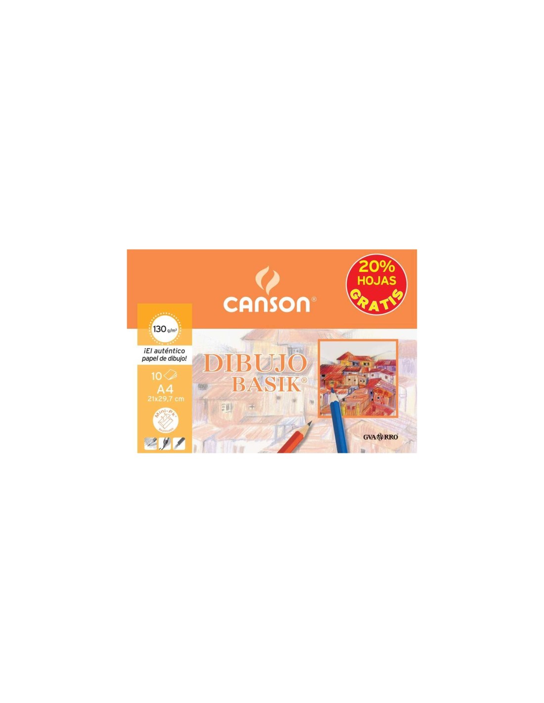 Canson Minipack de 10 Hojas de Dibujo Basik Liso 21x29.7 130g - 20% Hojas Gratis - Color Blanco