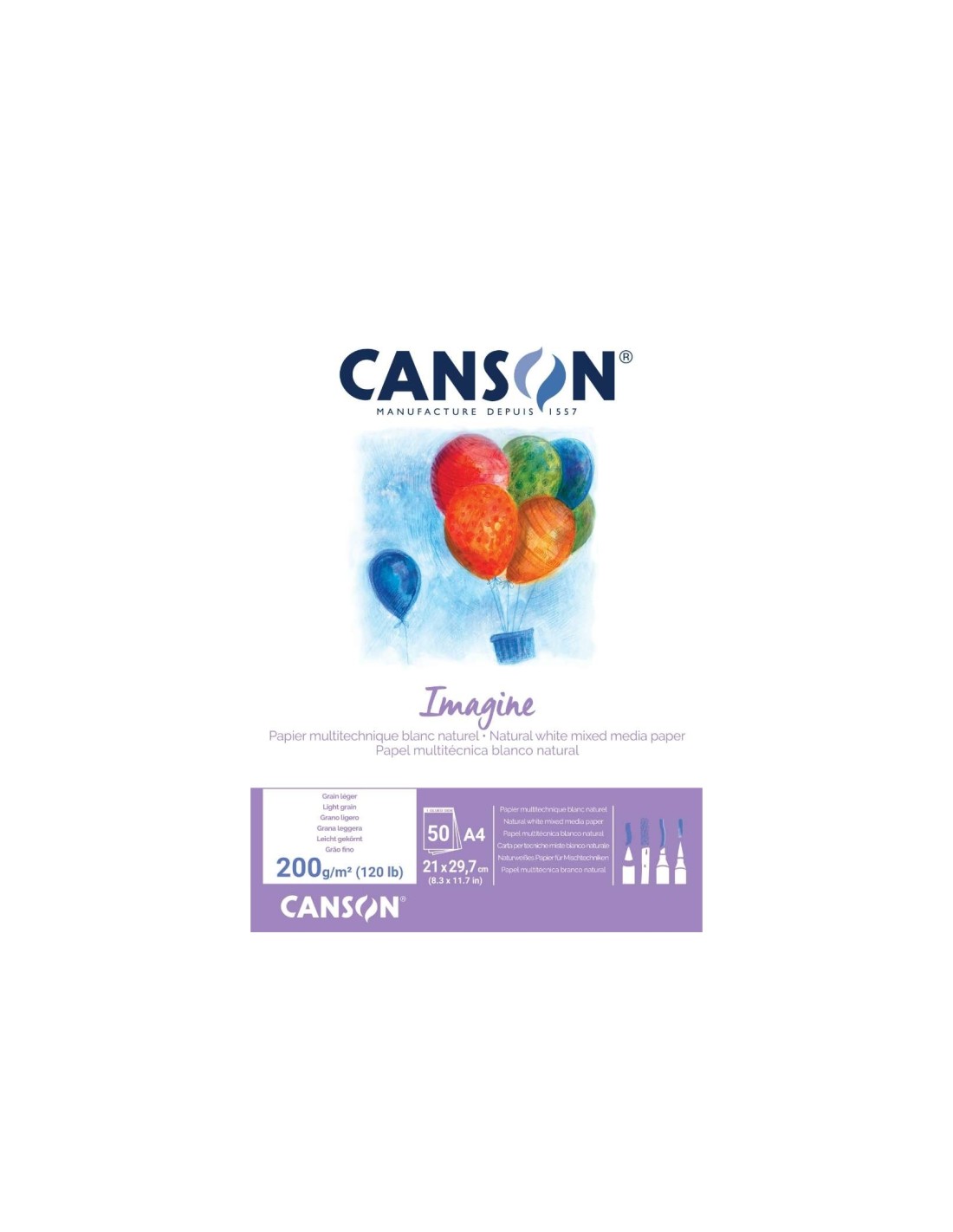 Canson Imagine Bloc Encolado de 50 Hojas 200gr A4 - Grano Fino - Color Blanco