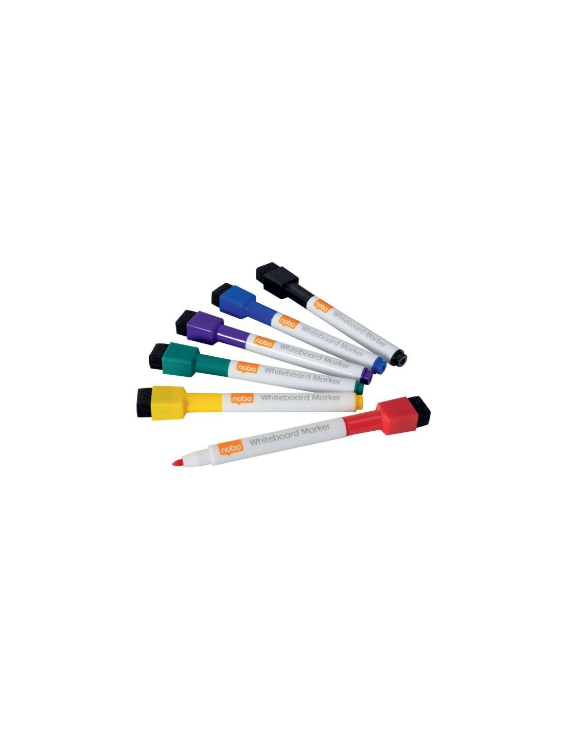 Nobo Mini Rotulador Pizarra Blanca con Tapa Borrador Magnetica - 6 Colores Surtidos - Punta Fina 2mm - Destaca en Pizarras Blanc