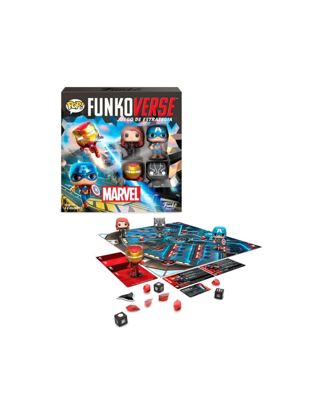 Juego de mesa funkoverse marvel edicion 100 capitan america iron man viuda negra & pantera negra 57518
