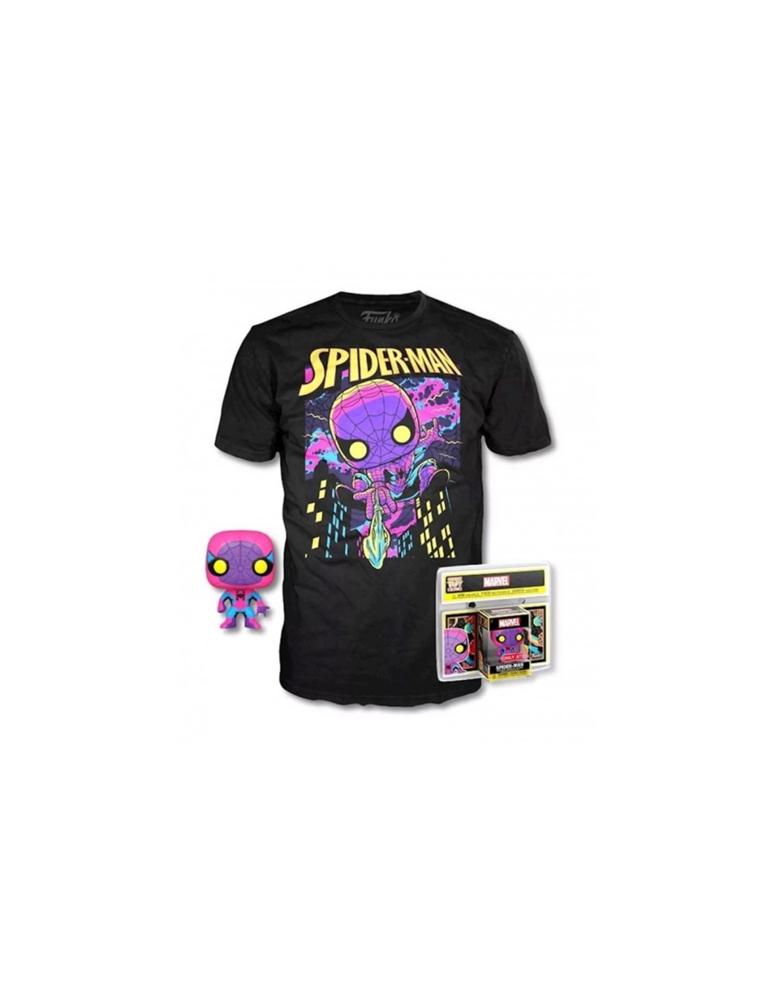 Pop & tee marvel spiderman black light funko + camiseta talla l