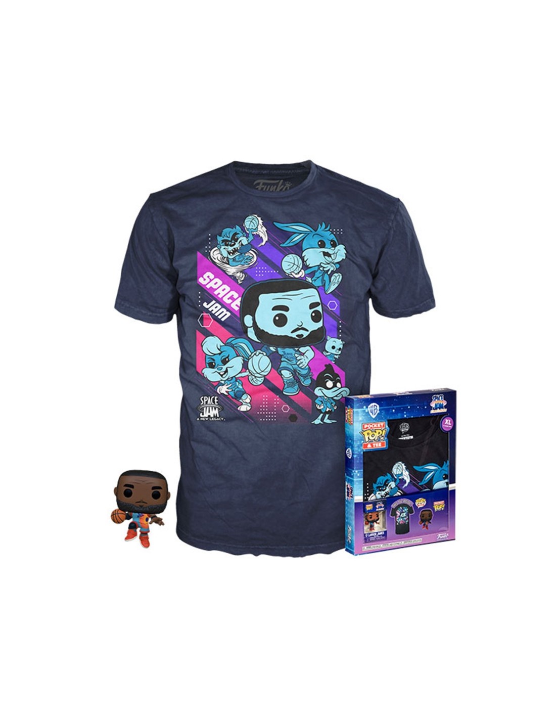 Pop & tee space jam looney tunes funko lebron james + camiseta pack 10 unidades todas las tallas