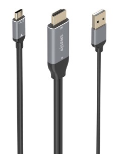 AISENS Cable Conversor Aluminio HDMI V2.0 A USB-C 4K@60HZ, HDMI/M+USB-A/M-USB-C/M, Negro, 1.8m