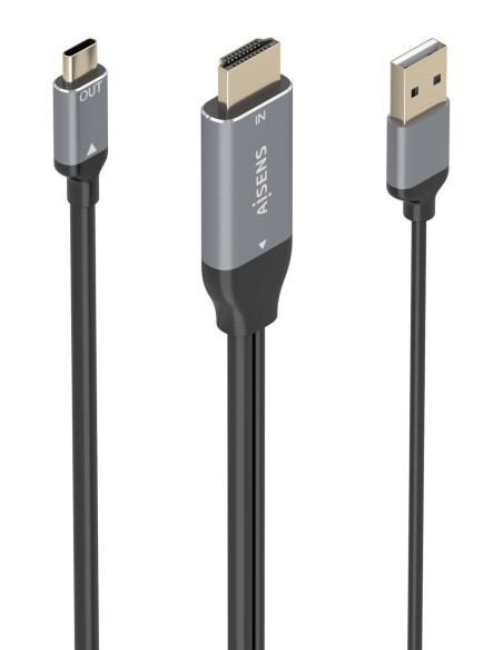 AISENS Cable Conversor Aluminio HDMI V2.0 A USB-C 4K@60HZ, HDMI/M+USB-A/M-USB-C/M, Negro, 1.8m