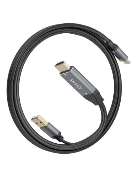 AISENS Cable Conversor Aluminio HDMI V2.0 A USB-C 4K@60HZ, HDMI/M+USB-A/M-USB-C/M, Negro, 1.8m