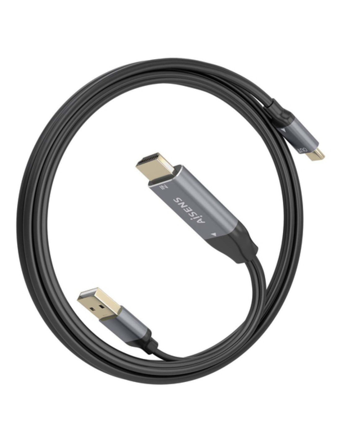 AISENS Cable Conversor Aluminio HDMI V2.0 A USB-C 4K@60HZ, HDMI/M+USB-A/M-USB-C/M, Negro, 1.8m