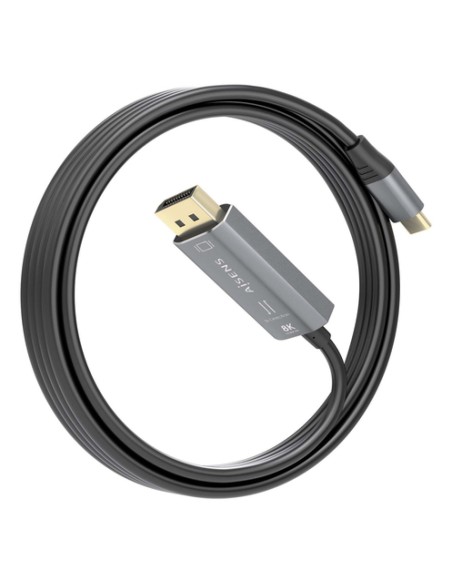 AISENS Cable Conversor Aluminio Bidireccional USB-C A DisplayPort 8K@60Hz, USB-C/M-DP/M, Negro, 1.8m