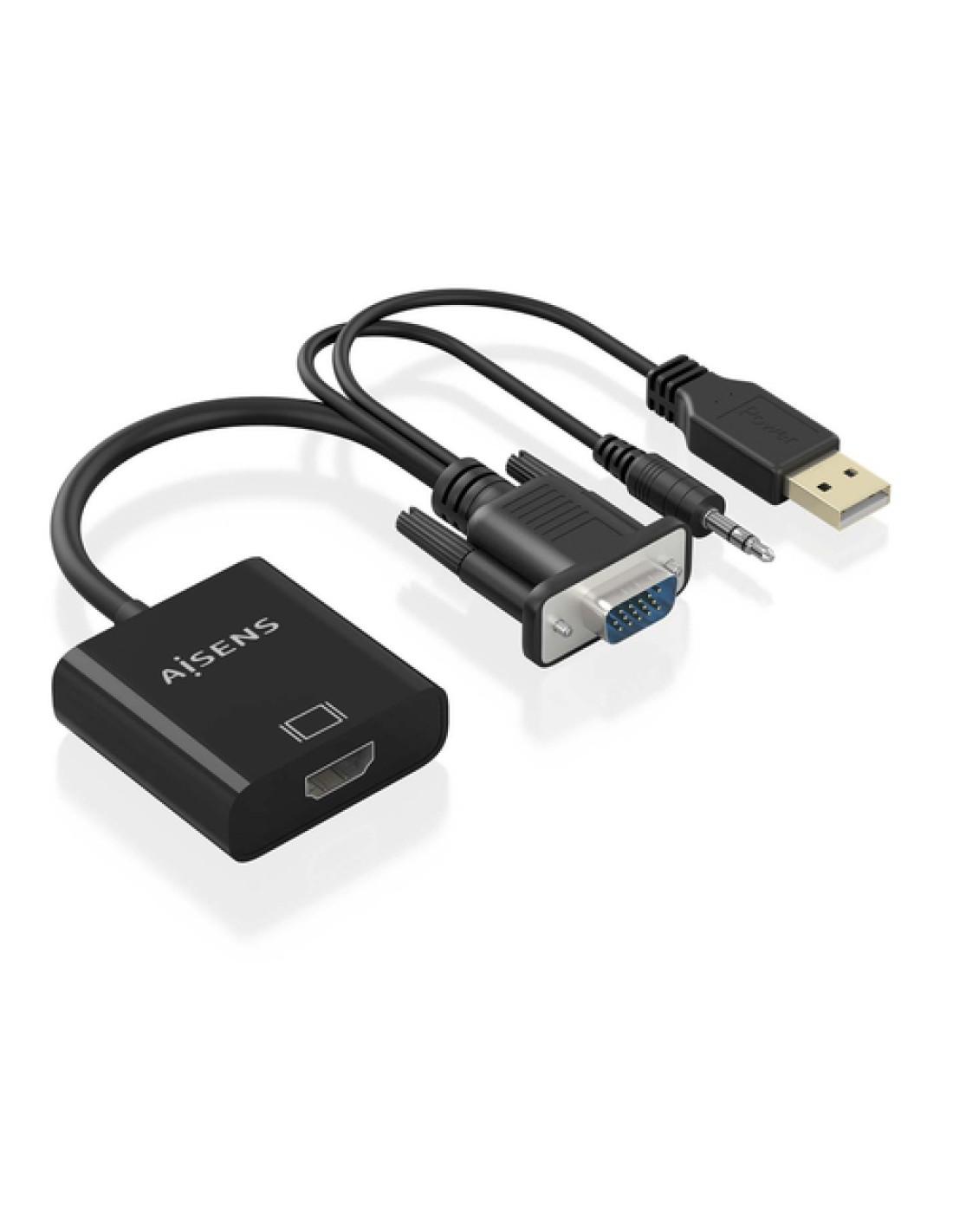 AISENS Cable conversor SVGA+Audio a HDMI, SVGA/M+Jack 3.5/M+USB-A/M-HDMI A/H, Negro, 20cm