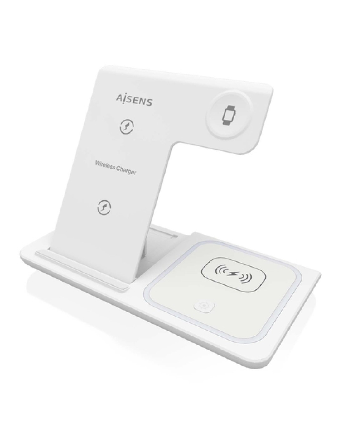 AISENS Cargador Inalambrico USB-C 3 En 1 De 15W Para Movil, Apple Watch, Ariculares Con Estuche De Carga, Blanco