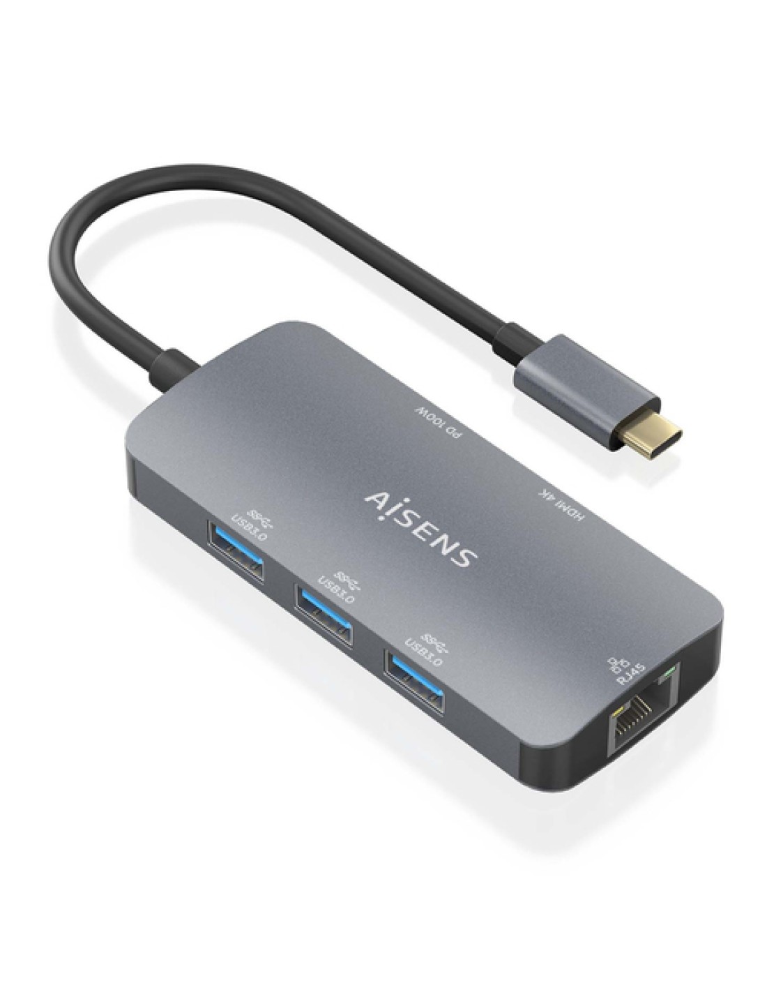 AISENS USB-C Dock 6 En 1, USB-C a 1xHDMI, 1xRJ45, 3xUSB-A, 1xUSB-C PD, Gris, 15cm