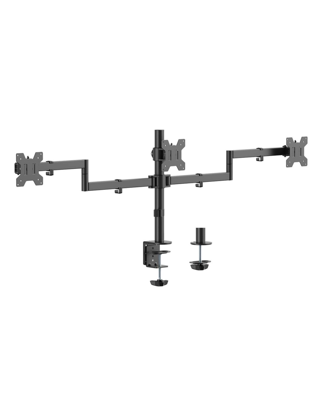 AISENS Soporte de mesa eco giratorio e inclinable para 3 monitores 10kg (3 Pivotes, 2 Brazos) de 13-27, Negro