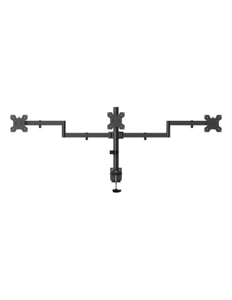 AISENS Soporte de mesa eco giratorio e inclinable para 3 monitores 10kg (3 Pivotes, 2 Brazos) de 13-27, Negro