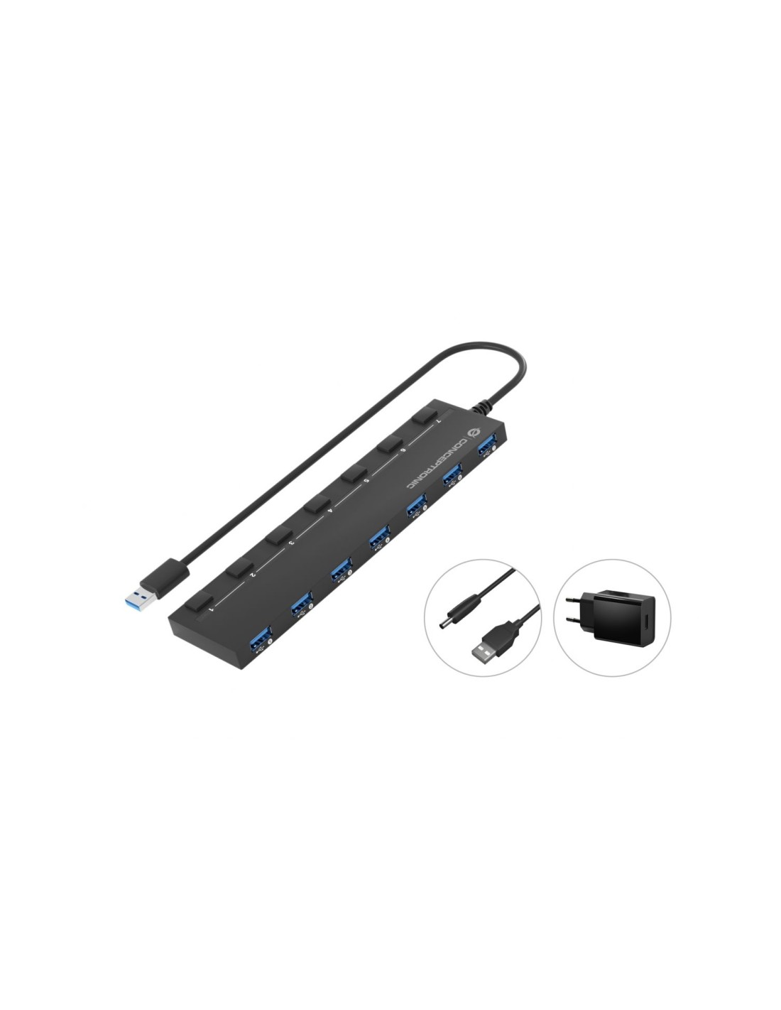 Conceptronic HUBBIES19BP hub de interfaz USB 3.2 Gen 1 (3.1 Gen 1) Type-A 5000 Mbit/s Negro
