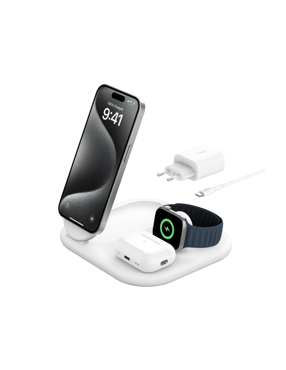 Belkin BoostCharge Auriculares, Smartphone, Reloj inteligente Blanco USB Cargador inalámbrico Carga rápida Interior