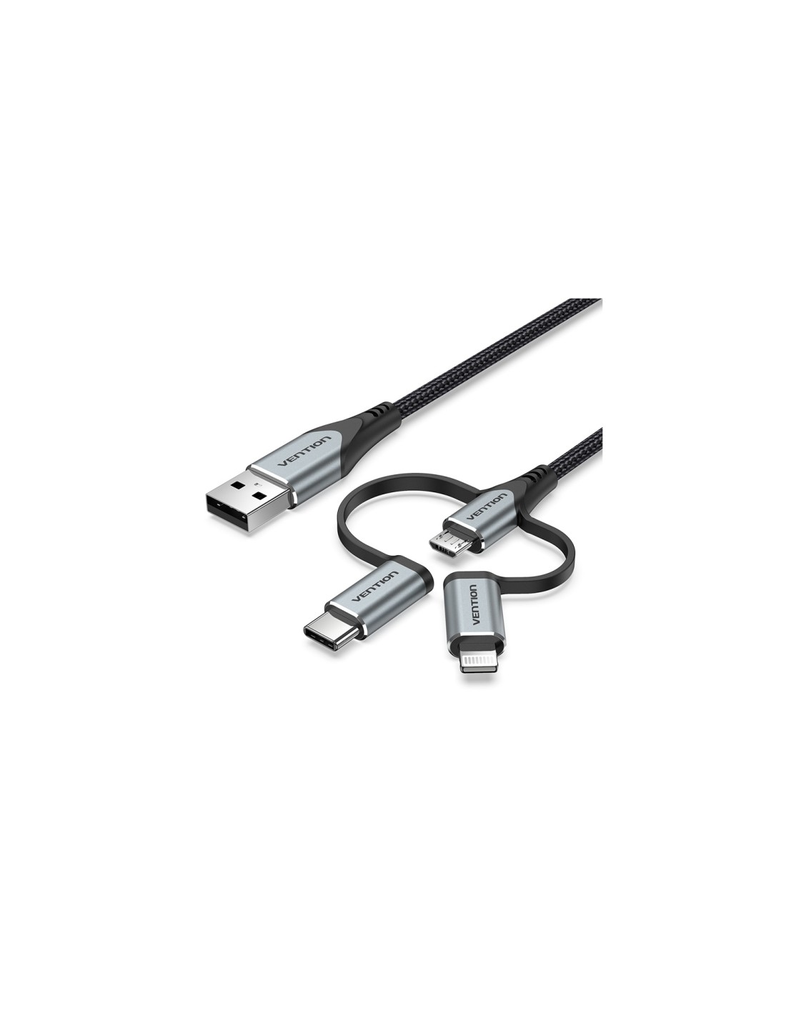 Vention Cable USB Tipo-C CQJHF/ USB Macho/ USB Tipo-C Macho - MicroUSB Macho - Lightning Macho/ 1m/ Gris