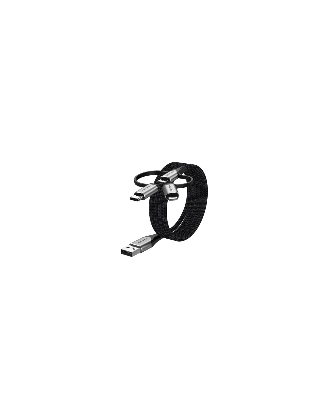 Vention Cable USB Tipo-C CQJHF/ USB Macho/ USB Tipo-C Macho - MicroUSB Macho - Lightning Macho/ 1m/ Gris