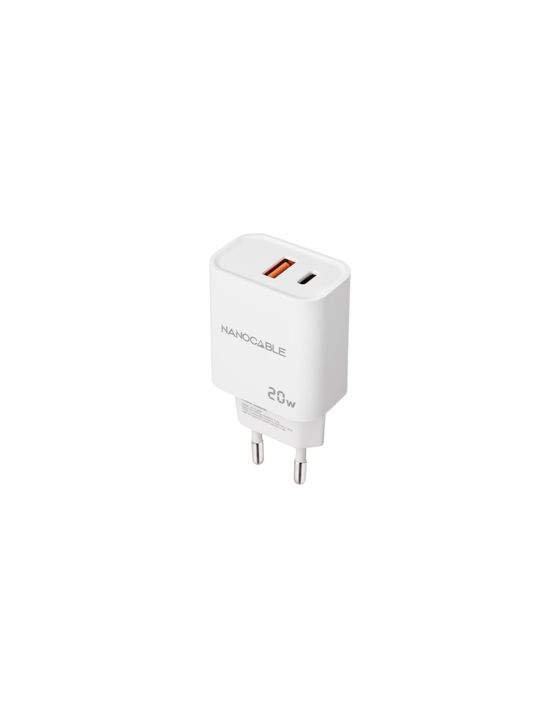 Nanocable Cargador USB-C/PD + USB-A/QC 20W, Blanco