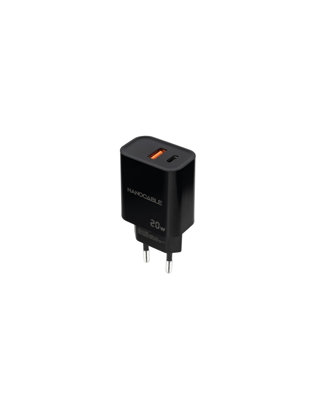 Nanocable Cargador USB-C/PD + USB-A/QC 20W, Negro