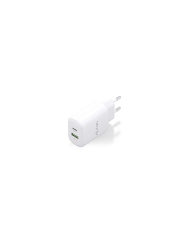 AISENS Cargador GaN 25W, 1xUSB-C PD3.0, 1xUSB-A QC3.0, Blanco