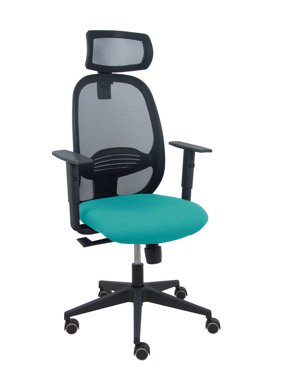 Piqueras y Crespo Silla Cilanco negra malla negra asiento bali turquesa brazo regulable cabecero regulable