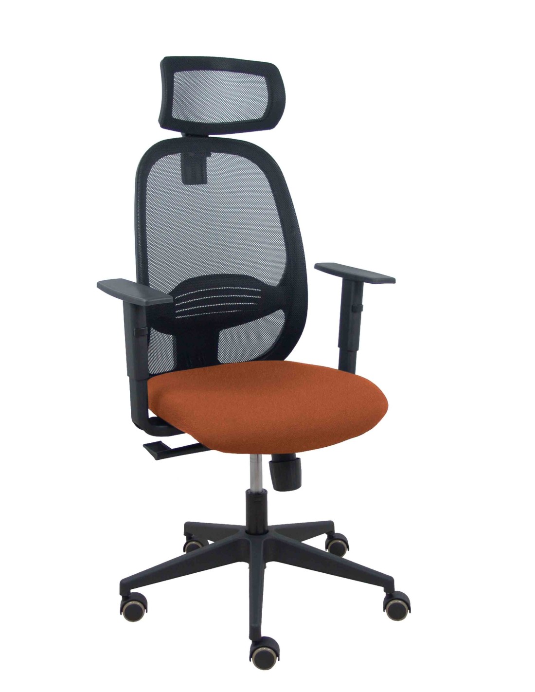 Piqueras y Crespo Silla Cilanco negra malla negra asiento bali marrón oscuro brazo regulable cabecero regulable