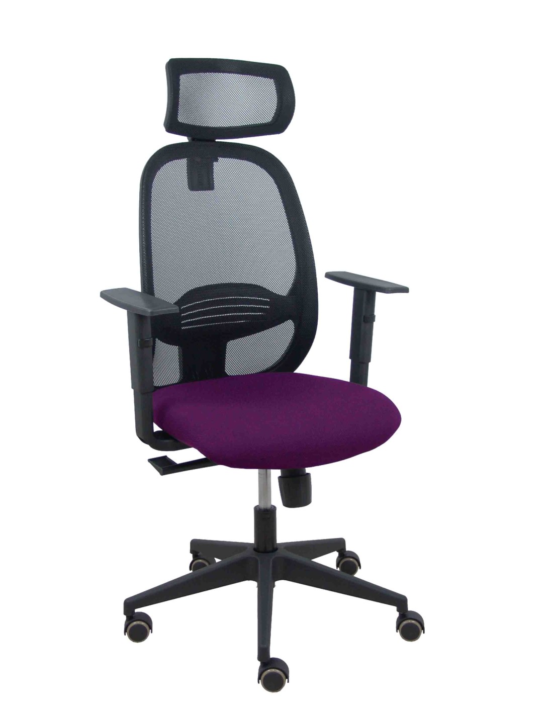Piqueras y Crespo Silla Cilanco negra malla negra asiento bali morado brazo regulable cabecero regulable