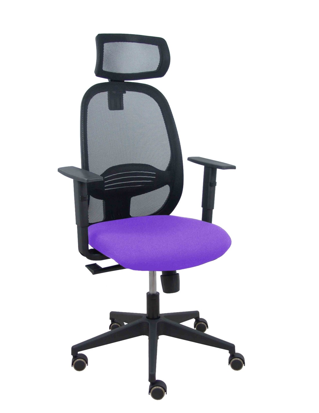 Piqueras y Crespo Silla Cilanco negra malla negra asiento bali lila brazo regulable cabecero regulable