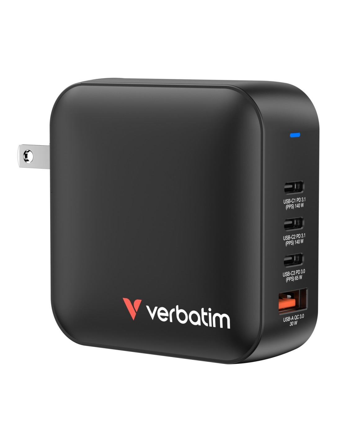 Verbatim Mini GaN Charger 165W Universal Negro Corriente alterna Carga rápida Interior