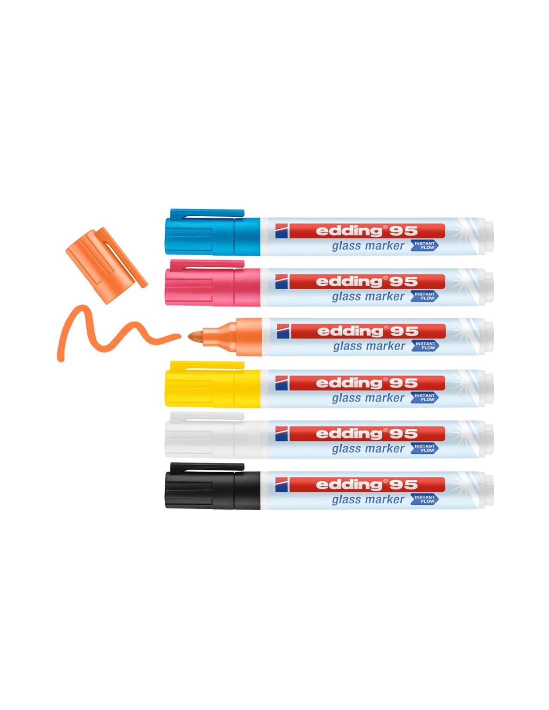 Edding 95 Glass marcador 6 pieza(s) Punta redonda Negro, Azul, Naranja, Rosa, Blanco, Amarillo