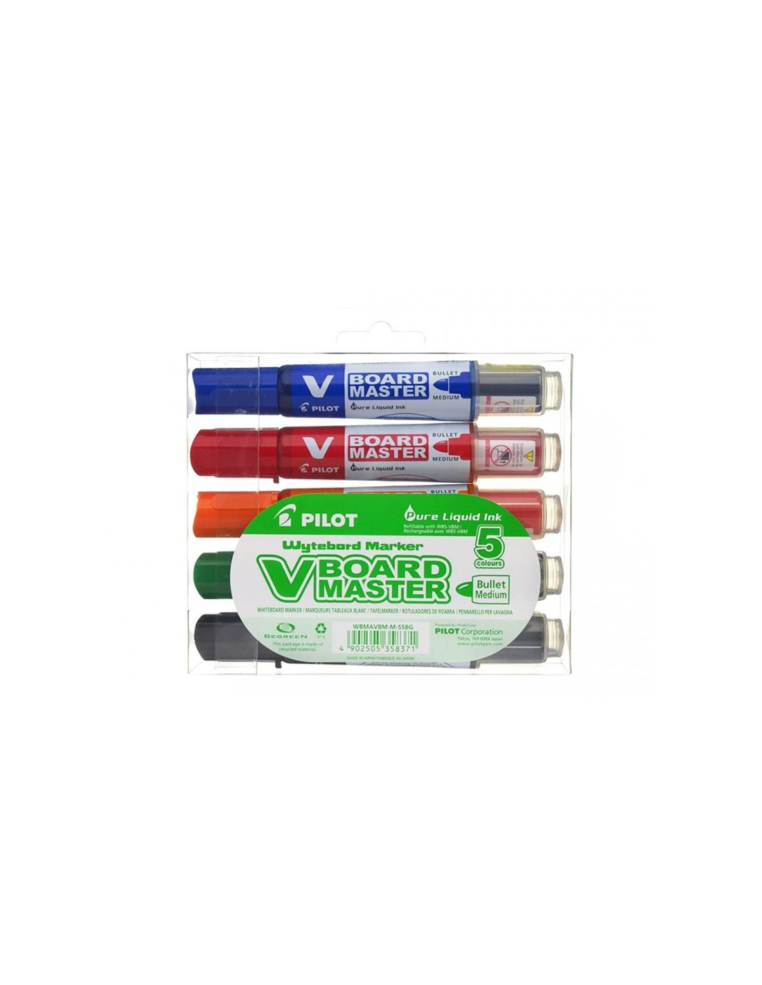 Pilot V-Board Master marcador 5 pieza(s) Punta redonda Negro, Azul, Verde, Naranja, Rojo