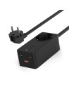 Ksix Regleta carga ultra rápida GaN 65W, PPS, Power Delivery, Multipuerto x4, Cable 1,5 m, Indicador LED, Negro