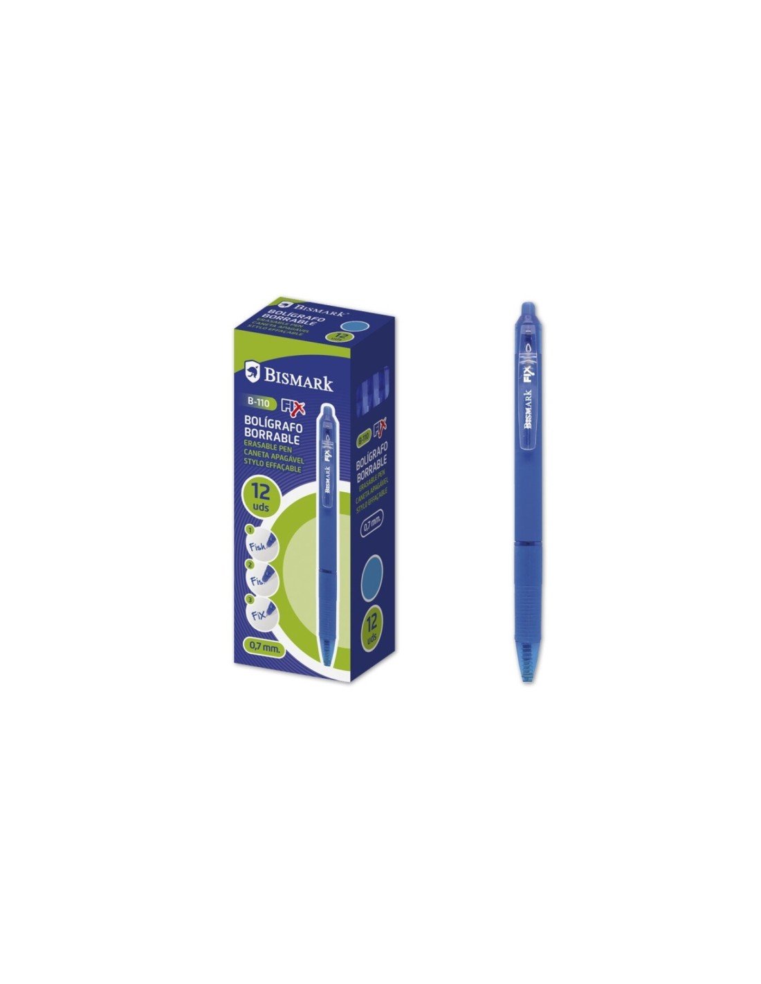 Bismark 330215 bolígrafo Azul Bolígrafo de punta retráctil con pulsador Medio 12 pieza(s)