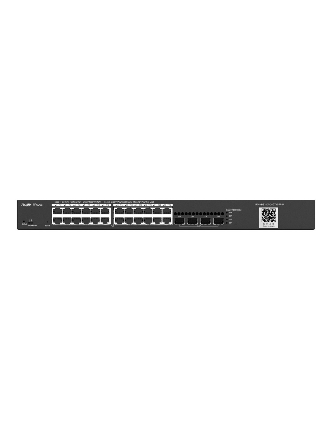 Ruijie Networks RG-NBS3100-24GT4SFP-P switch Gestionado L2 Gigabit Ethernet (10/100/1000) Energía sobre Ethernet (PoE) Negro