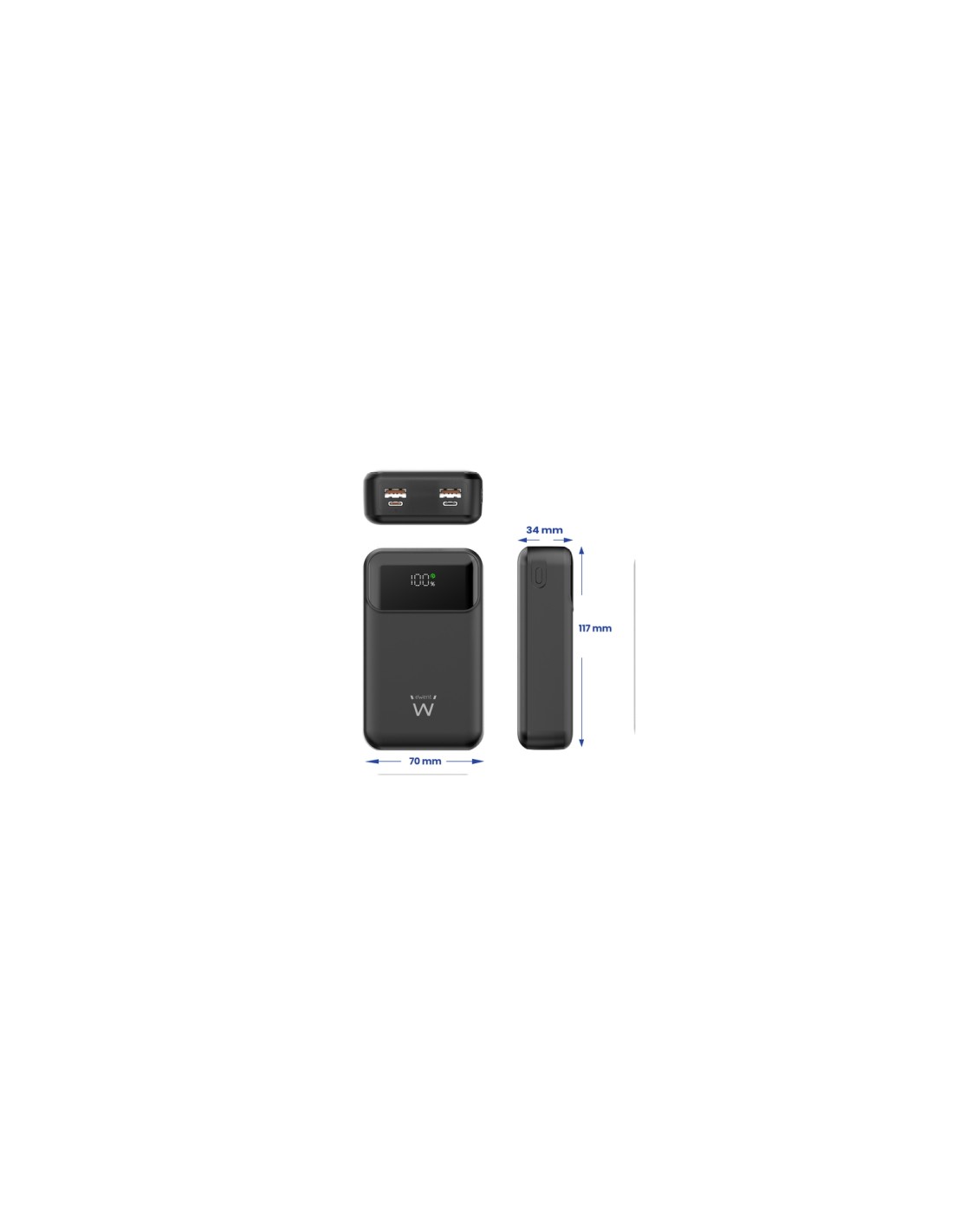 Ewent EW1164 Power Bank de 65W y 20,000 mAh ? Batería Externa de Carga Rápida con Entrada y Salida USB-C