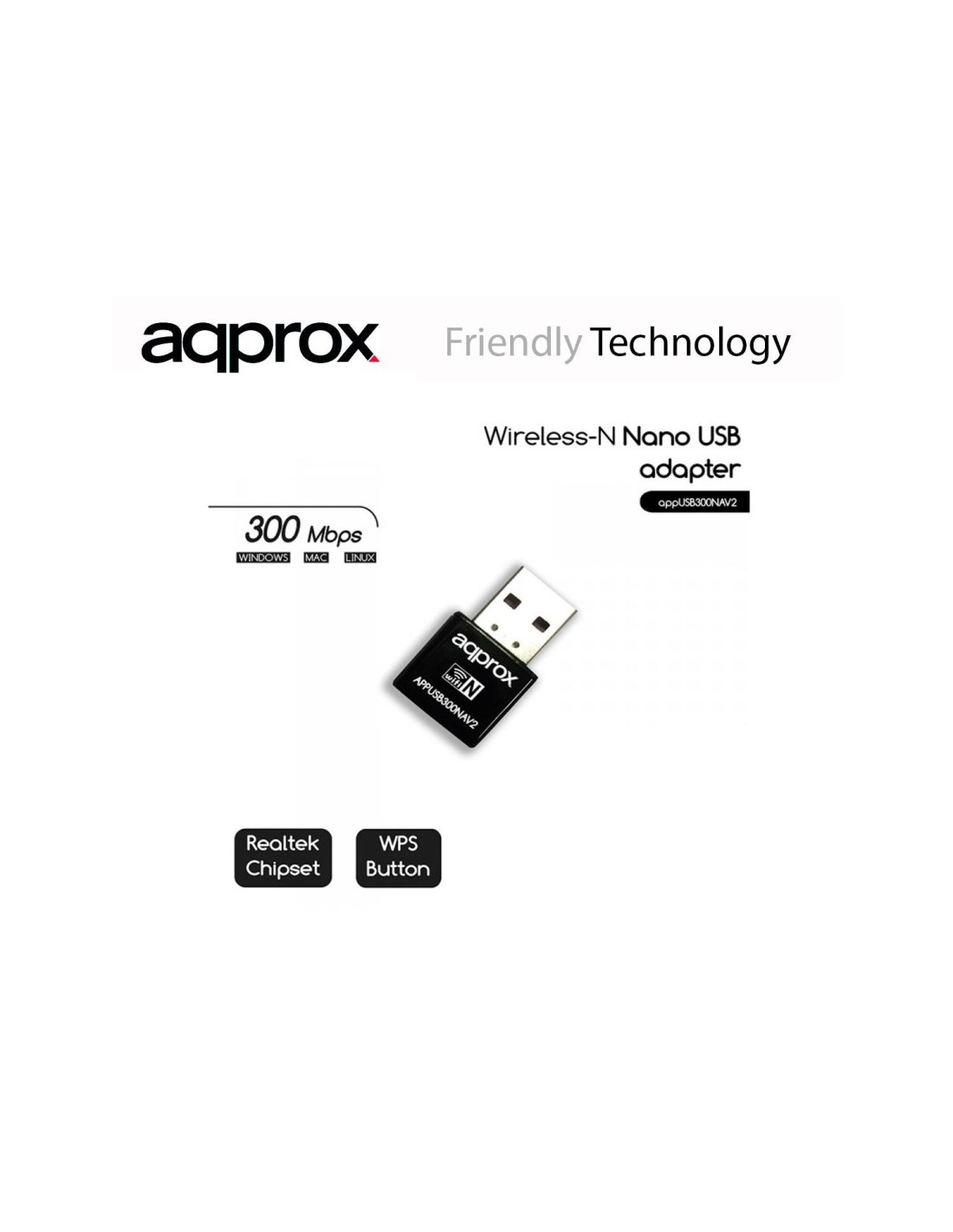 ADAPTADOR WIFI USB APPROX 300MBS NANO APPUSB300NAV2