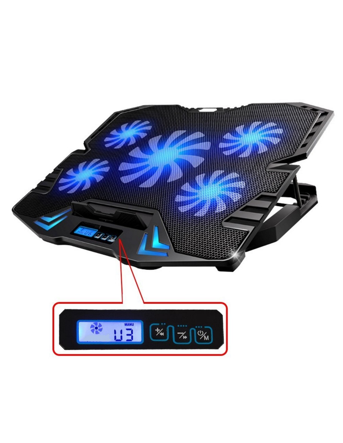 SOPORTE PORTATIL EWENT EW1259 5 VENTILADORES REGULABLES EN VELOCIDAD Y ALTURA CON 2 PUERTOS USB