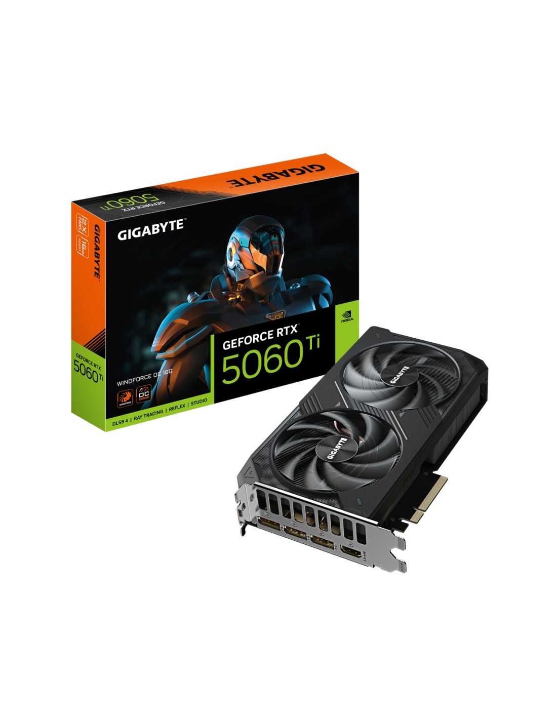 GIGABYTE GeForce RTX 5060 Ti WINDFORCE OC 16G Tarjeta Gráfica ? 16 GB GDDR7, 128 bits, PCI-E 5.0, 2587 MHz Frecuencia del núcleo
