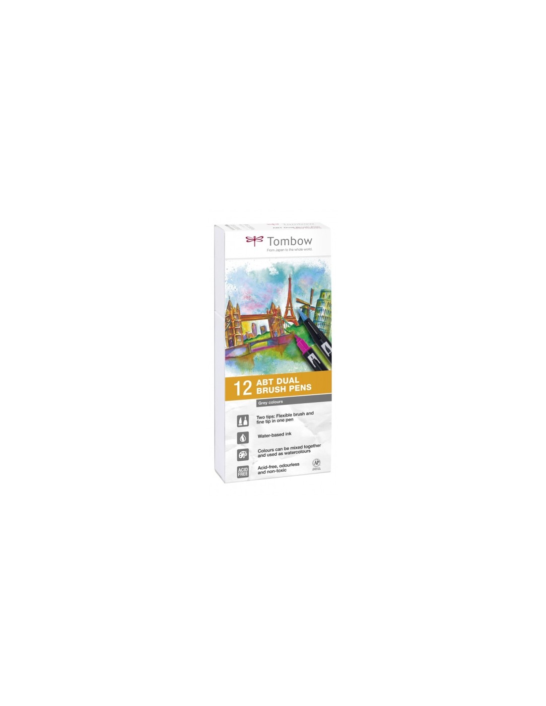 Tombow ABT-12P-3 rotulador Fino Negro, Gris, Blanco 12 pieza(s)
