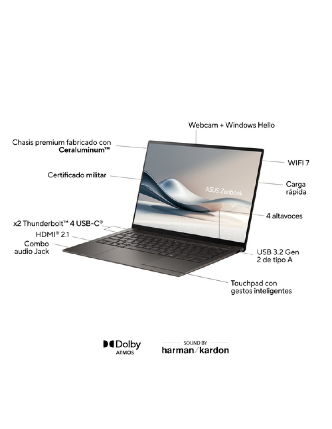 ASUS Zenbook S 14 OLED UX5406SA-PZ240W Intel Core Ultra 7 258V/32GB/1TB SSD/14" Táctil Windows 11 Home Portátil