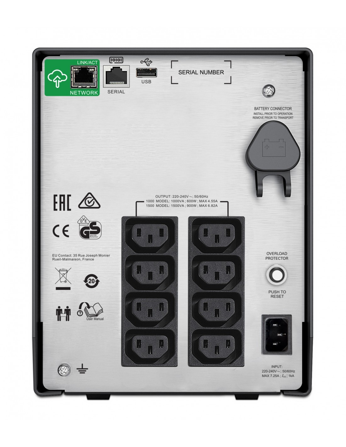 APC sistema de alimentación ininterrumpida (UPS) LÍ­nea interactiva 1000 VA, 600 W, 8 salidas AC Negro