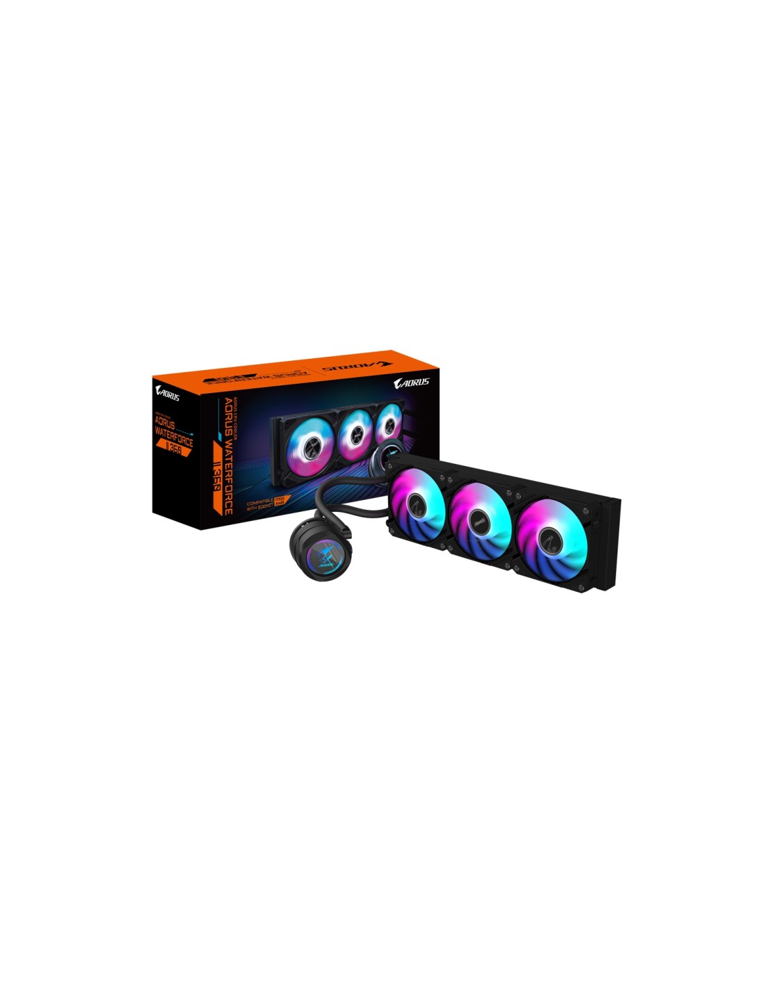 GIGABYTE AORUS WATERFORCE II 360 AIO Refrigerador de CPU líquido - 3x ventiladores ARGB de 120 mm, mecanismo de conexión desliza